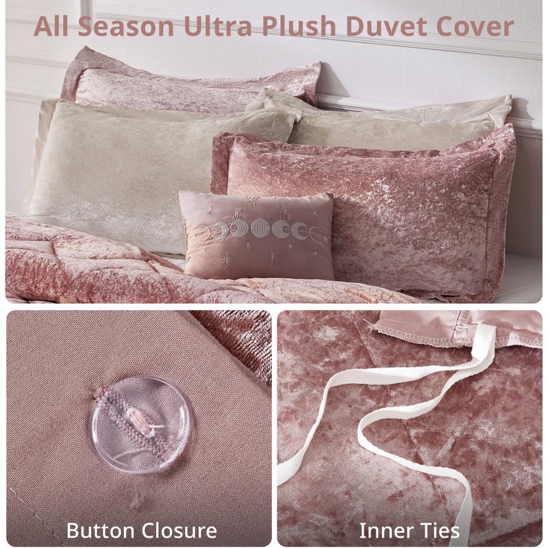 Intelligent Design Duvet Cover Set, Velvet Duvet Set, Luxury Diamond Quilting Pink Duvet Cover, Fluffy Duvet Cover with Decorative Pillow and 2 Shams, 4 Pieces, Blush, Full/Queen - Image 4